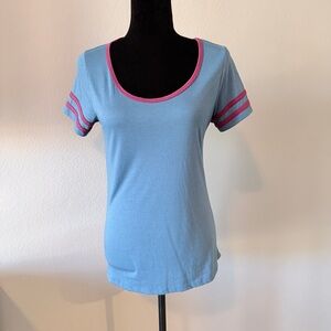 LuLaRoe Blue Tee with Purple Trim